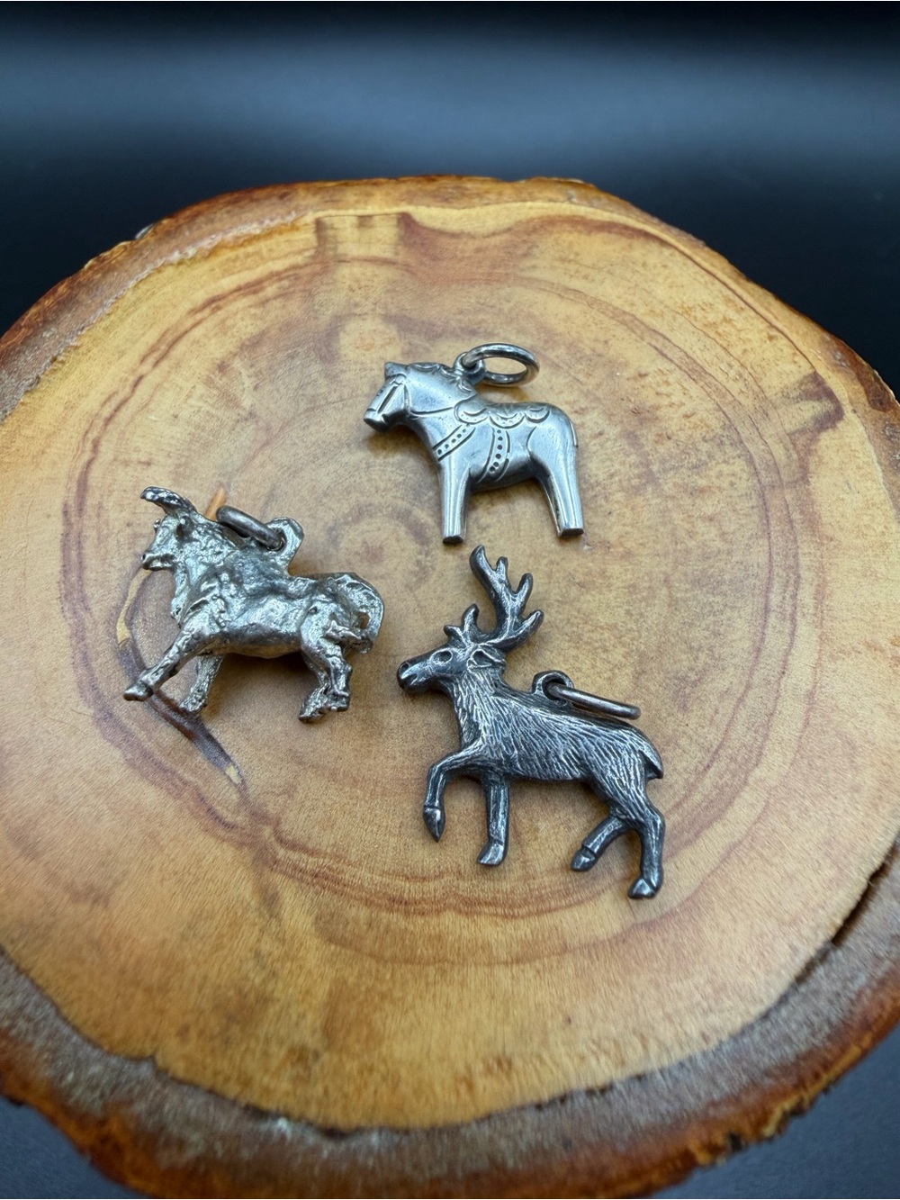 Vintage Metal International Animal Charm Set - Horse, Deer, Bull